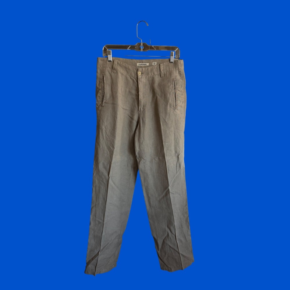 Europann Saint-Tropez Men's Linen Trousers Taupe Khaki Straight Leg Size 40 / 34